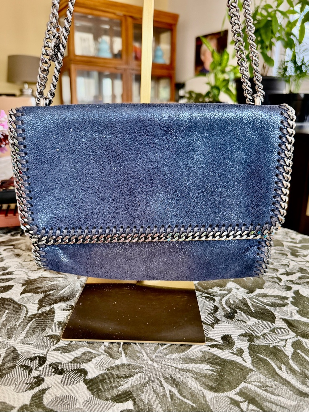 Stella McCartney metallic blue Chain-Trim Crossbody bag EUC